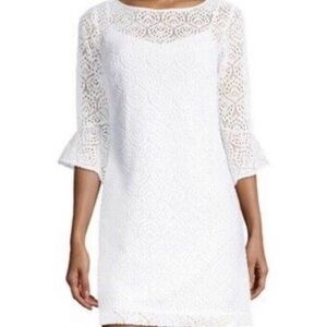 LILLY PULITZER’S FONTAINE DRESS in RESORT WHITE GYPSEA LACE, Size M •NWOT•
